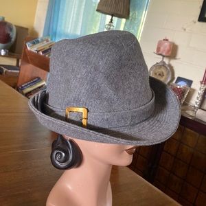 Vintage Gray Wool Hat with Buckle